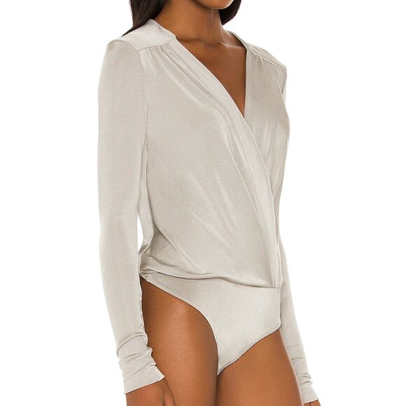 Free People Turnt Grey Long Sleeve Bodysuit Size S | NWOT | Draped Surplice - Picture 3 of 4